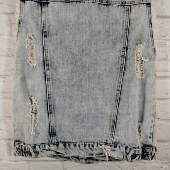 A Chiqle Denim Architect Light Acid Wash Distressed Ripped Denim Jean Vest S - Picture 8 of 11